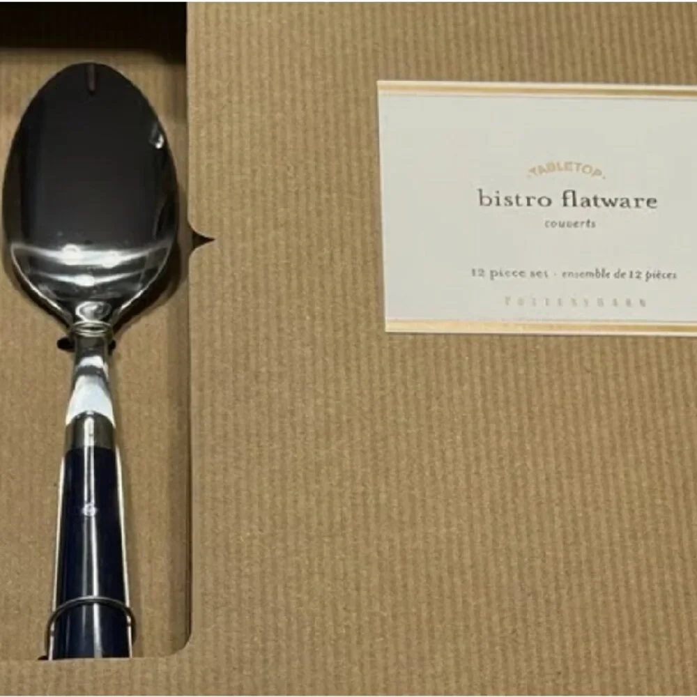 NEW BLUE Pottery Barn Bistro Flatware 12PCS Silverware | Knife Fork Spoon Svc